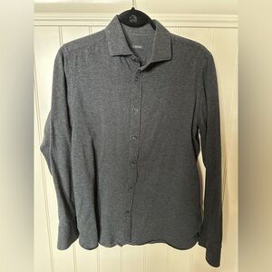 ZZEGNA Mens Size Medium Grey 100% Cotton Long Sleeve Button Down Collare…